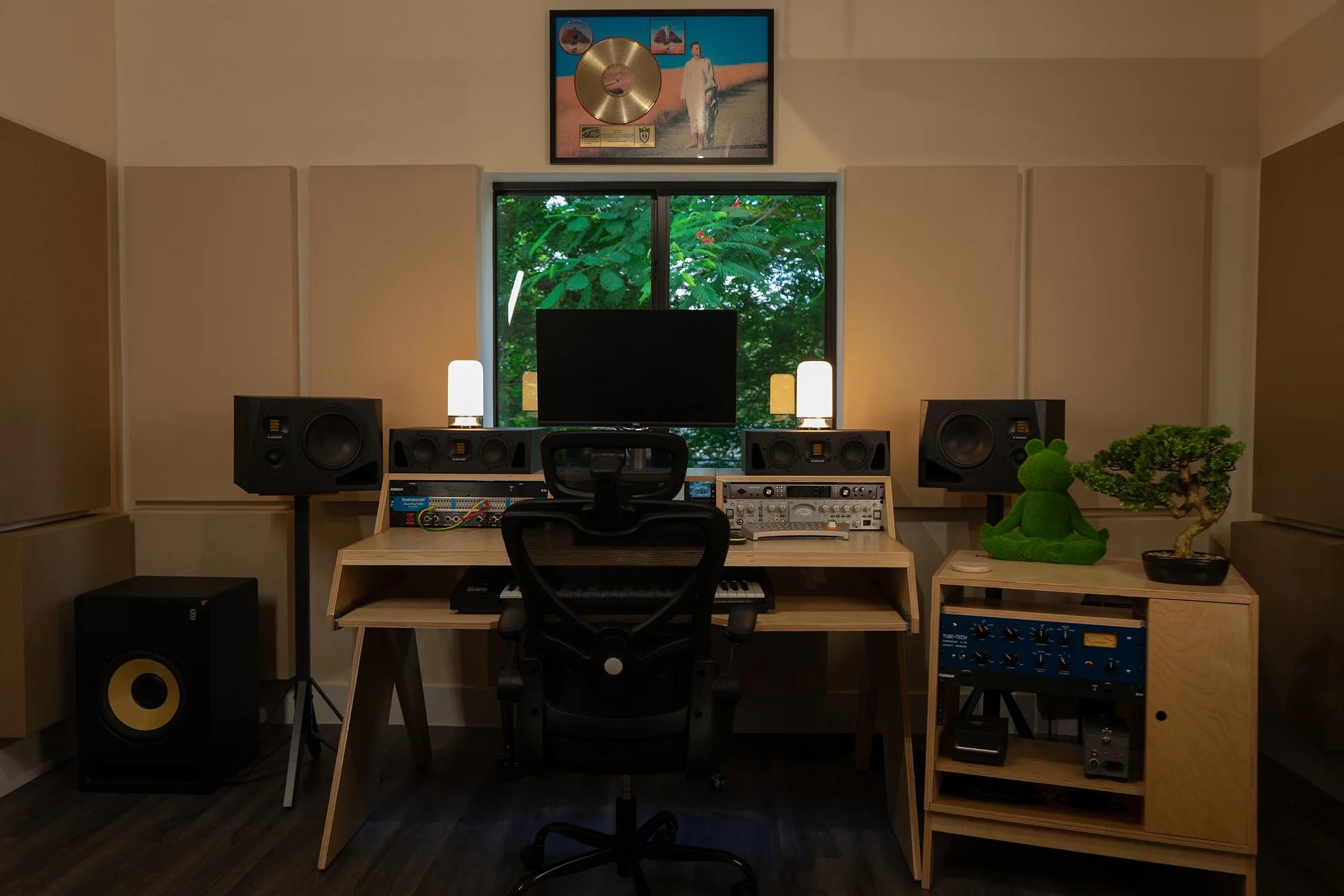 Mix position with nearfield monitors and outboard gear